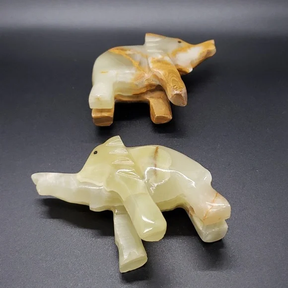 Vintage Hand Carved Onyx Elephant Figurines - Picture 7 of 7
